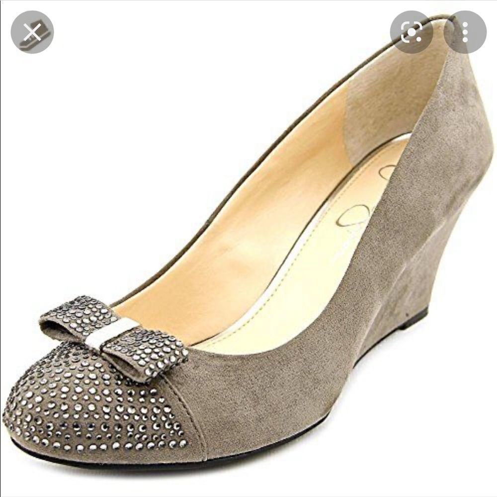 Jessica Simpson grey wedges with rinestone toes